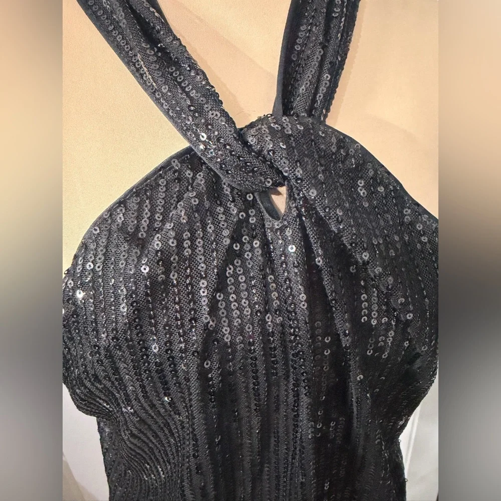 Grace Karin Elegant Black Sequin Halter Top - Picture 2 of 6